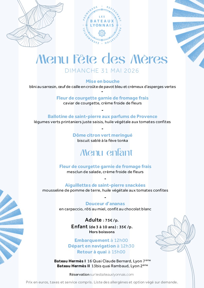 Déjeuner croisière de la Fête des Mères  - Dimanche 31 mai