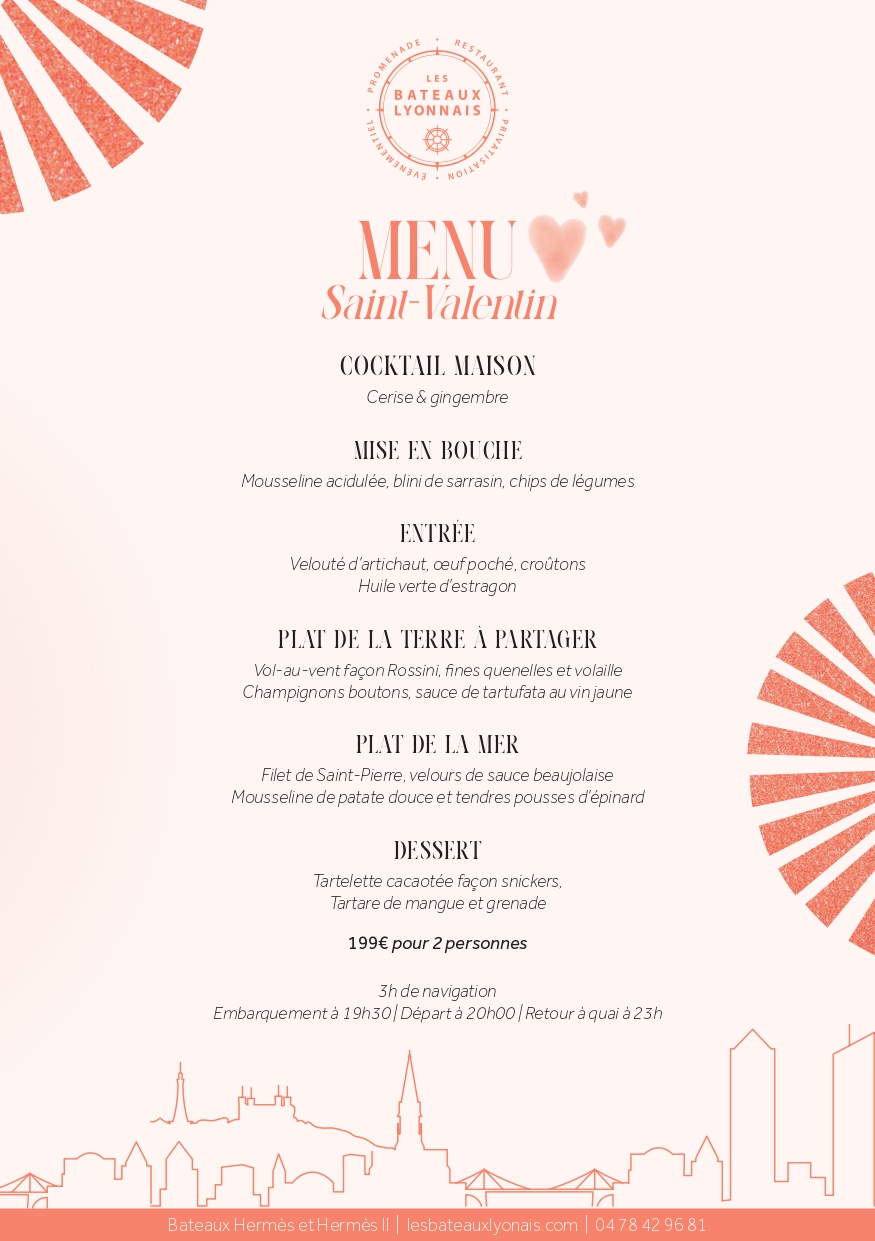 Diner croisière de la Saint Valentin à bord du bateau HERMES.